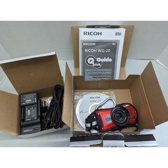 RICOH WG-20 Red 14 Megapixel Waterproof Shockproof Camera Extra Batteries -0424 - Picture 1 of 9